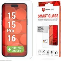 Displex Displayschutzglas Smart Glass Screen Protection für Apple iPhone 15, Apple iPhone 15 Pro, Apple iPhone 16, Displayschutzfolie, Schutzfolie, Bildschirmschutz, kratz- & stoßfest