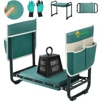 Sekey Kniebank Höhenverstellbare Kniebank Garten bis 180kg Gartenhocker Gartenarbeit, Kniekissen 36 x 20,5 cm mit Werkzeugtaschen, Handschuhen mit Krallen
