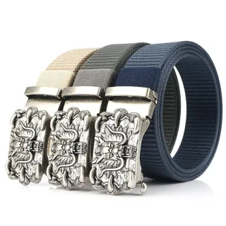 ZANLURE Men's High-Grade Nylon Tactical Belt with Dragon Pattern Toothless Automatic Alloy Buckle Waistband