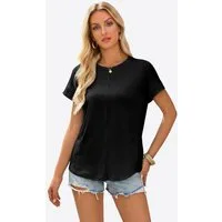 Imily Bela Kurzarmshirt Damen mit Fledermausärmel Regular Fit Basic Casual (Packung, 1-tlg., 1per-Pack) mit Teilungsnähte in Unifarbe