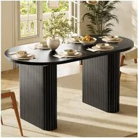 HAUSS SPOLE Esstisch 120-160cm mit abgerundeten Kanten,Küchentisch Holztisch ovaler,Schwarz (Esszimmertisch mit ausziehbarer Tischplatte von 120 cm auf 160 cm), Dining Table Esstisch mit abgerundeten Ecken