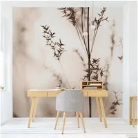 Bilderdepot24 Fototapete Blumen Elegantes Gras Schatten Blumentapete Floral Natur Modern Kunst, Glatt, Matt, (Vliestapete inkl. Kleister oder selbstklebend), Wohnzimmer Schlafzimmer Küche Flur Motivtapete Vliestapete Wandtapete