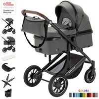 Daliya® Kombi-Kinderwagen FLEXI-PRO M 2in1 Kinderwagen & Buggy, Reisekinderwagen, XXL Set, (10-tlg), Einhändig abnehmbare Wanne, Alu-Rahmen, Gummireifen, Gurte, UV 50+