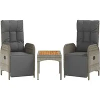 vidaXL Gartenstuhl Garten-Relaxstühle 2 Stk. mit Tisch Grau Poly Rattan (3 St)