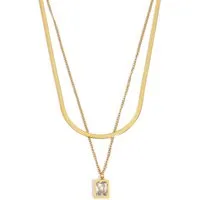 GOLDKLEIN Kette mit Anhänger doppelte Edelstahl Kette vergoldet Schmuck mit Stein