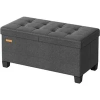 SONGMICS Sitzhocker Sitzbank mit Stauraum, Aufbewahrungsbox mit Deckel groß, Sitztruhe mit Füßen, Klappdeckel, Bettbank, Leinenoptik, 76 cm
