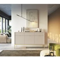 Goldstoff Kommode Milano 154 cm mit geriffelter Front und Metallrahmen (Moderner Schubladenschrank - für Wohnzimmer, Flur, Schlafzimmer), stabile Metallkonstruktion, Soft-Close
