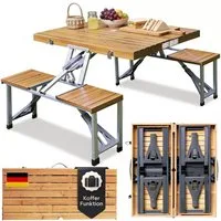 Casaria Campingtisch (1-St), mit Stühlen klappbar 4 Personen Schirmhalter Outdoor Klapptisch Holz