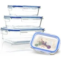 Klarstein Frischhaltedose 4er Set rechteckige Behälter Glasdeckel, Glas, (Set)