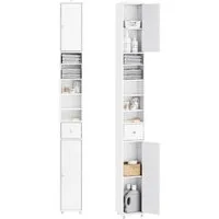 SoBuy Hochschrank BZR34 Badezimmerschrank Hochschrank Schmal Badschrank für kleine Bäder Badkommode, mit verstellbare Ablagen Platzsparender, Waschbecken, WC