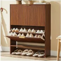 BlingBin Schuhschrank Schuhkipper mit 2 Klappen Schuhregal Schmal mit offenes Fach (1er Set, 1-St., 80 x 24 cm) Schuhschrank für Eingangsbereich für 16-20 Paar Schuhe