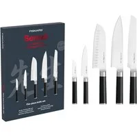 Fiskars Messer-Set (5-tlg., 1x Gebäckmesser 19cm, 1x Kochmesser 19cm, 1x Santoku-Messer 16,5cm, 1x)