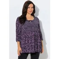 Ulla Popken Longbluse Smokbluse Bluse Rundhals 3/4-Arm Rückenfalte