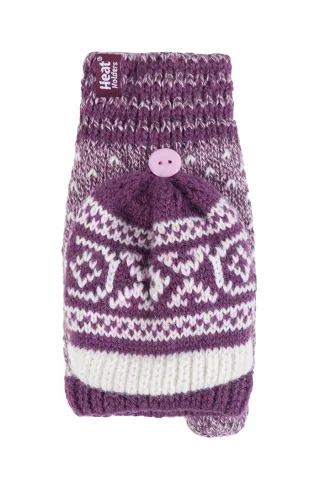 Ladies Warm Fairisle Patterned Thermal Fingerless Converter Handschuhe