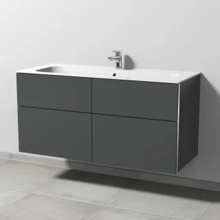Sanipa 3way Keramik-Set Finion Keramik-Waschtisch und Unterbau mit 4 Auszügen, Anthrazit-Matt BR40222