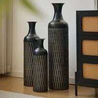 LVHOM Dekovase Bodenvase, Tischvase, 3 tlg. Geometrisches Metall-Vasen-Set, Schwarz (drei Höhen (50 cm, 66 cm, 83 cm), Handgefertigt aus Metall. Langlebig & makellos. Exklusiv für Trockenblumen/Pampas & Stil, Ideal als Raumteiler, Pflanzübertopf, Sol