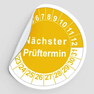 Mehrjahresprüfplaketten 25 mm rund Rollen mit 60 Plaketten Gelb