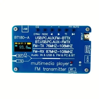 BT180 bluetooth 5.3 Transmitter Receiver FM Radio USB Audio Decoder PC Soundcard EQ Modes AUX Input 2800mAh Battery Long