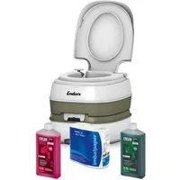 Enders® Campingtoilette Deluxe Green Set, (Spar-Set, inkl. 0,75L RINSE + 0,75L GREEN + 4 Rollen selbstaufl. Toilettenpapier), Kolbenpumpe, farbige Füllstandsanzeige, integrierte Transportrolle