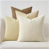 Topfinel Kissenbezüge 4er Set Kordsamt, flauschig Farbverlauf, Gestreift, kissenhüllen 40x40 dekokissen Hellbeige sofakissenbezug couchkissen