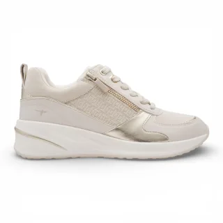 Tamaris Damen-Sneaker mit weißer und goldener Plateausohle, Reißverschluss und Schnürung