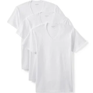 Kurzarm-Shirt mit V-Ausschnitt für Herren (3er-Set) in Tall-Größe, Herren, size: tall, Weiß, Baumwolle, by Lands' End