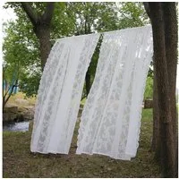 Qelus Vorhang Voile Vorhang mit Stangendurchzug Stickerei und Spitze, Stangentaschen, 2er Set weiße transparente Gardinen für Wohnzimmer Schlafzimmer Küche