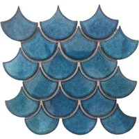 Mosaikfliesen 1 Stück (0,082 m) Mosaik Fliesen BLUE FISH SCALES (29×28,2 cm), blau, glänzend, blau Keramikmosaik Mosaikfliese Mosaik Wand Boden Wandbelag