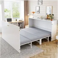Celya Klappbett Platzsparendes Gästebett, Ausziehbarer Schrankbettrahmen (140 x 200 cm, mit Leinenmatratze, Metallgestell und Leisen Rollen) ideal für Gästezimmer oder multifunktionale Wohnbereiche