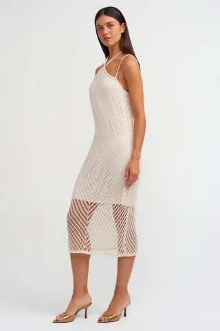 Strukturierte Halter-Midi-Kleid mit Ausschnitten