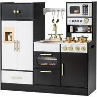 COSTWAY Spielküche MDF, Mit Herd, Wasserhahn, Ofen, Mikrowelle & Kaffeemaschine
