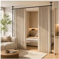 BlingBin Raumteiler Bohrfreier Raumteiler Spannstange, verstellbares Raumtrenn‑Spannsystem, 2‑vertikal 1‑horizontal, ohne Vorhang, Höhe 227‑312 cm, Breite 71‑178 cm 3-tlg., freistehende Sichtschutz Trennwand für Mietwohnung, Homeoffice, Balkon