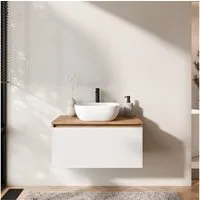 Planetmöbel Waschtisch-Set Arisa 2 teilig, Waschtisch mit Unterschrank 80 cm, Waschbecken 42 cm, (Waschtischunterschrank hängend für Gäste WC & Bad, weiß, Badmöbel Set mit Waschbecken 42 cm weiß), Schublade mit Soft-Close Funktion