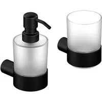 CHRIS BERGEN Badaccessoire-Set Wandhängender Seifenspender & Zahnbürstenbecher wandhängend, in Chrom und Schwarz matt
