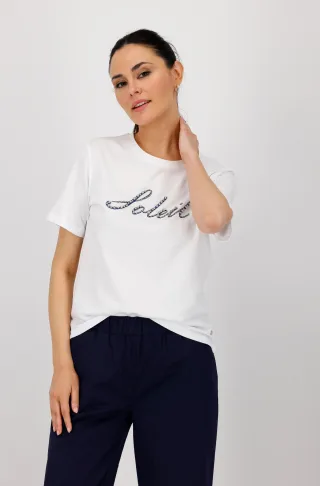 monari - T-Shirt mit Schmuckschrift - Gr. - 46