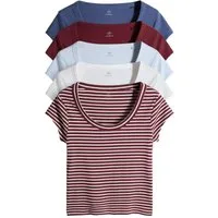 The Set T-Shirt The Set Gerippte T-Shirts, U-Ausschnitt, 5er-Pack (5-tlg)