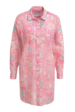 Milano Italy - long shirtblouse w chestpocket, 1/1 sleeve orchid print - Gr. - 40