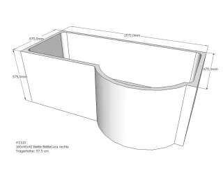 Neuesbad Wannenträger für Bette Cora 160x90 Rundung re SW12474