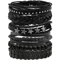 Coonoor Lederarmband Set 4/6-teiliges Punk-Armband-Set für Herren (6-tlg), Schwarzes Lederarmband, Gothic geflochtener Armreif