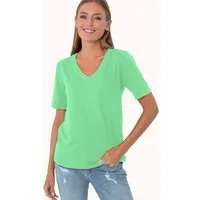 Estefania for woman Kurzarmshirt 194-1261, Basic Shirt mit V-Ausschnitt und Strassbesatz
