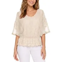 dy_mode Spitzenbluse Damen Sommerbluse mit Spitze Kurzarm Oberteil Einfarbig Transparent in Unifarbe, transparenten Ärmel