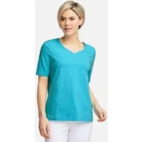 GOLDNER T-Shirt Halbarm Basic-Shirt aus Baumwolle Herzausschnitt mit funkelnden Details, bequeme Passform