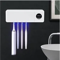 TUWENA Elektrische Zahnbürste UV-Zahnbürste Sanitizer, Wiederaufladbar Zahnbürste Sanitizer Halter, Kabellose Wand Montiert Zahnbürste Sterilisator für Bäder mit 4 Slots