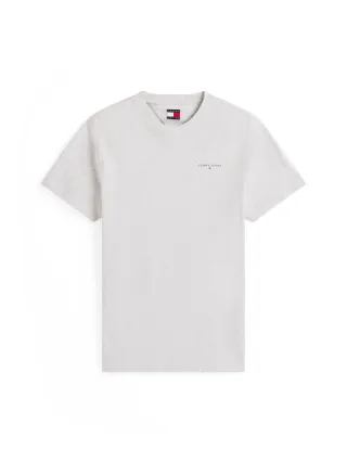 Tommy Jeans - Slim Fit T-Shirt mit länglichem Logo grau - Gr. - S