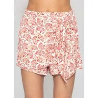 SASSYCLASSY Hosenrock Skort mit Wickeldetail für Damen Sommerlicher Hosenrock im Korallenmuster mit elastischem Bund