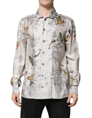Dolce & Gabbana Mehrfarbige Seidenbluse mit Druck und Knopfleiste