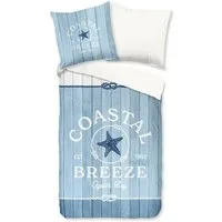 good morning Wendebettwäsche Breeze, Renforcé, 2 teilig, Baumwolle, Renforcé, Reißverschluss, Wendeoptik, strand, Holz, Blau
