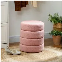 HOMCOM Fußhocker Sitzhocker mit Sitzkissen (Runder Polsterhocker, 1 St., Fußstütze), für Wohnzimmer, Schlafzimmer, Rosa, Ø40 x 45 cm