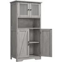 GarveeMore Hochschrank 128cm Badezimmerschrank mit 4 Türen - mit verstellbarem Einlegeboden