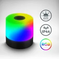 B.K.Licht Außen-Tischleuchte BKL1590 Kabellose RGB Tischlampe, 4-Stufen Dimmer, mit USB, Farbwechsel, LED fest integriert, Extra-Warmweiß, 2.700 K, 200 Lm, 2,5W, IP44, nicht dimmbar, 7x7cm, Schwarz